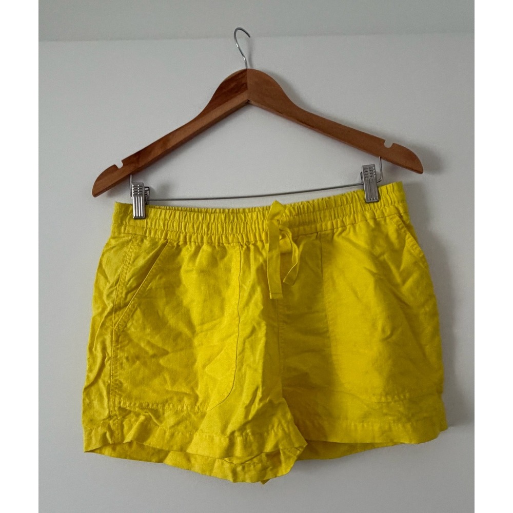 J.Crew Womens Bright Yellow Linen Blend Elastic Waist Drawstring Shorts Small